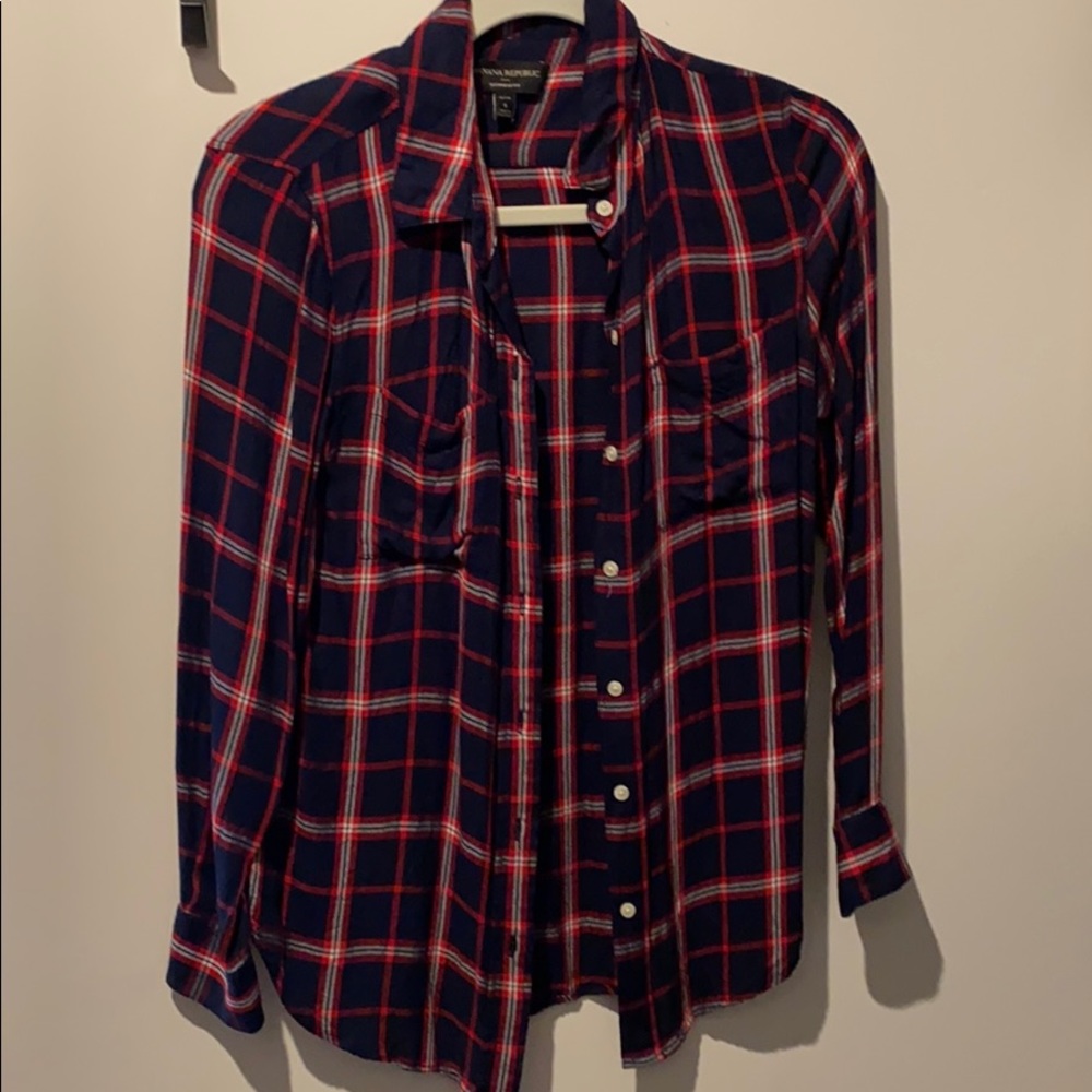 Navy, red, white slouchy button down